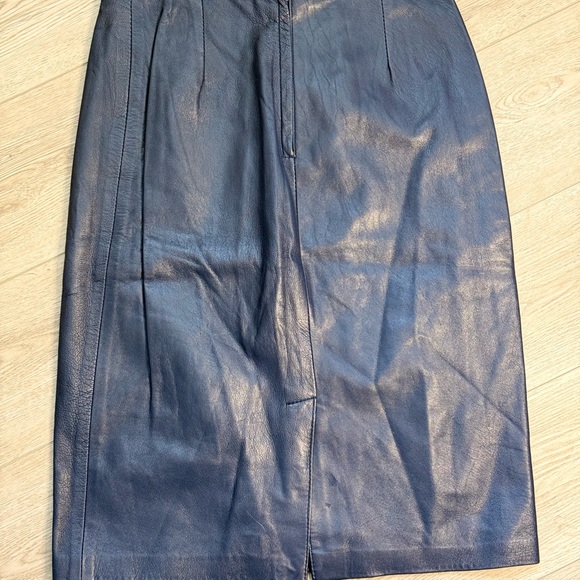 Vintage 90s genuine leather Navy Blue Pencil Skirt - Picture 5 of 7